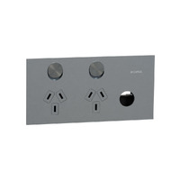 Clipsal 1025XUA-PT | Solis T Series Horizontal Double GPO With Extra Switch (NO MECH) | Platinum Power Point