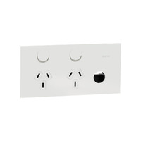 Clipsal 1025XUA-WC | Solis T Series Horizontal Double GPO With Extra Switch (NO MECH) | White Ceramic Power Point