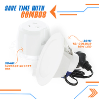  NLS 20111-30461-Combo | 10W Tri Colour LED Dimmable White Downlight + 30461 10amp Surface Socket Combo