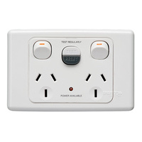 Clipsal 2025RC | RCD Protected Double Power Point GPO 10Amp 30mA White | 2000 Series Product main image