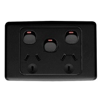 Clipsal 2025XA-BK | Black 10 amp Double Power Point With Extra Switch | 2000 Series Product main image