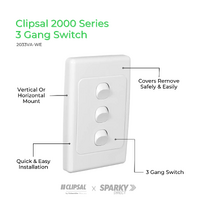 Clipsal 2033VA-WE | 3 Gang Switch 10Amp 2000 Series White