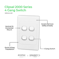 Clipsal 2034VA-WE | 4 Gang Switch 10Amp 2000 Series White