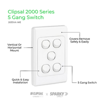 Clipsal 2035VA-WE | 5 Gang Switch 10Amp 2000 Series White
