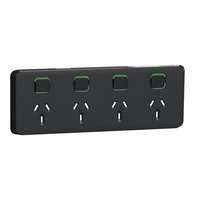 Clipsal Iconic 3015/4C-XB | Quad Power Point Skin Black | (SKIN ONLY)