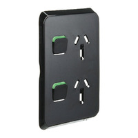 Clipsal Iconic 3025VC-XB | Vertical Double 10A Power Point Skin Black | (SKIN ONLY)