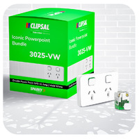 Clipsal 3025VW-50Bundle | Double Power Point GPO 10 Amp | Vivid White | 50 Bundle