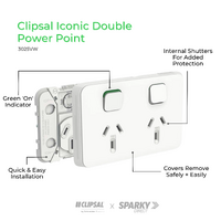 Clipsal Iconic 3025-VW | Double Power Point GPO 10 Amp | Vivid White