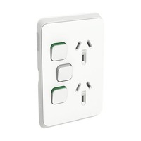 Clipsal Iconic 3025VXC-VW | Vertical Double Power Point with Extra Switch Vivid White | (Skin Only)
