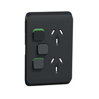 Clipsal Iconic 3025VXC-XB | Vertical Double 10A Power Point Extra Switch Skin Black | (SKIN ONLY)