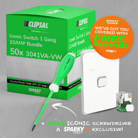Clipsal Iconic Light Switch Bundle 50 x 3041VA-VW | Switch 1 Gang 10Amp | Vivid White