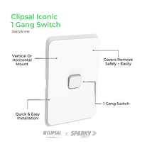Clipsal Iconic 3041VA-VW | Switch 1 Gang 10Amp | Vivid White