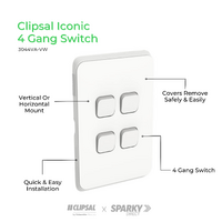 Clipsal Iconic 3044VA-VW | Switch 4 Gang 10Amp | Vivid White