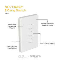 NLS 30619 | 3 Gang Switch 10 Amp | 'Classic' Style White