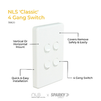 NLS 30620 | 4 Gang Switch 10 Amp | 'Classic' Style White