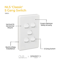 NLS 30669 | 5 Gang Switch 10 Amp | 'Classic' Style White
