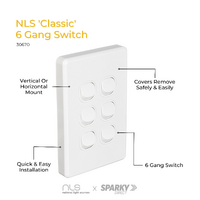 NLS 30670 | 6 Gang Switch 10 Amp | 'Classic' Style White