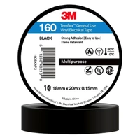 3M 3M160-BK | Temflex Vinyl Electrical Insulation Tape 18mm x 0.15mm x 20m | Black | Single Buy