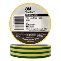 3M 3M1610-YG| Vinyl Electrical Insulation Tape Green/Yellow 19mm x 0.15mm x 20m | Single Buy