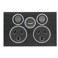 CLIPSAL SATURN 4025USBC-HB | 10A Double Power Point C/W USB | Horizon Black