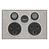 CLIPSAL SATURN 4025USBC-HS | 10A Double Power Point C/W USB | Horizon Silver