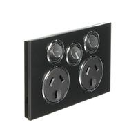 CLIPSAL SATURN 4025XA-HB | 10Amp Double Power Point | Removable Extra Switch | Horizon Black