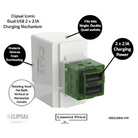 Clipsal Iconic 40E2USBM-VW | Dual USB 2 x 2.1A Charging Mechanism Vivid White