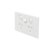 4C Slimline Double Power Point with Extra Switch 10Amp 250v | Elegant Range | White