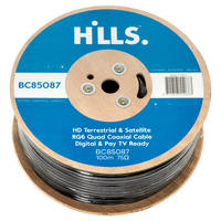 Hills BC85087 | Coaxial Cable RG6 FTA/SAT Quad Shield 100m Reel