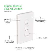 Clipsal Classic C2033VA-WE | 3 Gang Switch 10Amp | White