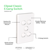 Clipsal C2035VA-WE | 5 Gang Switch 10Amp (Classic Series) | White