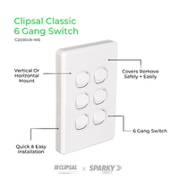 Clipsal C2036VA-WE | 6 Gang Switch 10Amp (Classic Series) | White