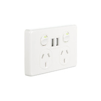 Trader Leopard/Cheetah CHLEPP2USB2G | Fully Integrated Dual USB Charger Power Point 5V 1.7A/3.4A | White