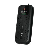 CyberPower | Home Theatre 8-Port Surge Protector Power Board | 2 USB 2.4A | Black