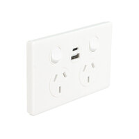 Double GPO Power Point With Dual type A+C USB Charger (2.4amp type A, 3amp type C) | Legrand ED777USB2ACWE