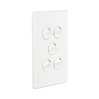 Trader Flat Cat FLSWV5G | 5 Gang 16A Vertical Slimline Switch | White
