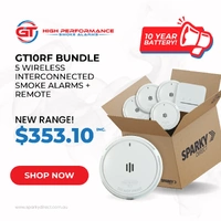 GT Smoke Alarms GT10RF-5Bundle | 5 Wireless Interconnected Smoke Alarms + Remote | 10 Year Battery