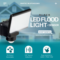 Martec MLXP34520MS | Patrol 20W LED Floodlight Tri-Colour with PIR Sensor Black