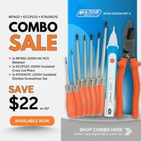Major Tech MT26-FUSION-SET-3 | MT402 NCV Detector + ECCP110 Cross Pliers + KTK0407S Screwdriver Set