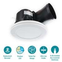 MARTEC MXFLFR25W | Flow Small Round 250mm Exhaust Fan with LED Tri Colour Light White
