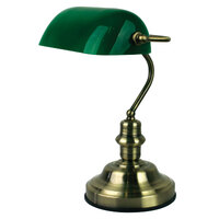 Oriel OL99441AB | Bankers Switched Antique Brass With Green Glass Shade