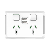 Clipsal Pro Series P3025USB2-XW | Double Power Point 2 x USB | GPO 10Amp 250v Extra Vivid