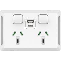 Clipsal Pro Series P3025USBAC-XW | Double Power Point USB A + C | GPO 10Amp 250v Extra Vivid
