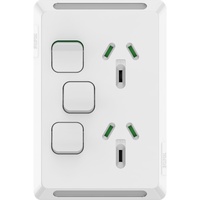 Clipsal Pro Series P3025VXA-XW | Vertical Double Power Point GPO 10 Amp 250v Extra Switch | Extra Vivid White P3025VXAXW