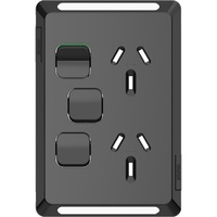 Clipsal Pro Series P3025VXC-BK | Vertical Double Power Point 10A Extra Switch Skin Cover Only | Black Product main image