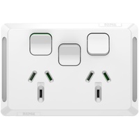 Clipsal Pro Series P3025XA-XW | Double Power Point Extra 20A Switch | GPO 10Amp 250v Extra Vivid WhiteP3025XA-XW