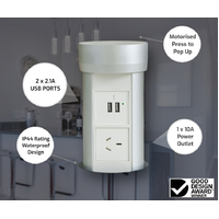 Point Pod PPCU1 | Pop-Up Power Outlet 1 Power Point with 2 USB | Silver/White