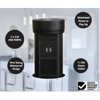 Point Pod PPCUB | Pop-Up Power Outlet 1 Power Point with 2 USB | Black