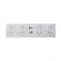 Trader Puma PU4X4AC | Power Point 4 Gang 10A 250V | Double Pole Plus 4 Gang USB Charger Type A & C (3.1A) | White