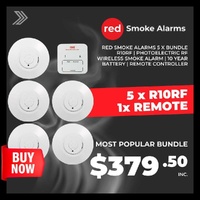 Red Smoke Alarms 5 x Bundle R10RF | Photoelectric RF Wireless smoke alarm | 10 year Battery | Remote Controller